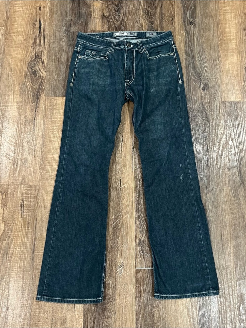 Buckle BKE Aiden Jeans Mens 30x32 Dark Wash Bootcut Stretch Denim Distressed